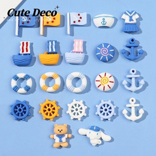 【 Cute Deco 】น่ารัก ลมทะเล (10 แบบ) กรมท่า สุนัข / กองทัพเรือ หมวก / กองทัพเรือ หมี จี้ กระดุม Crocs / น่ารัก Jibbitz Croc รองเท้า DIY / วัสดุเรซิน เสน่ห์ สําหรับ DIY