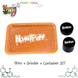 HONEYPUFF Grinder + Tray Set Plastic Rolling Tray + Metal Grinder + Metal Storage Container Jar Accessories เครื่องบด