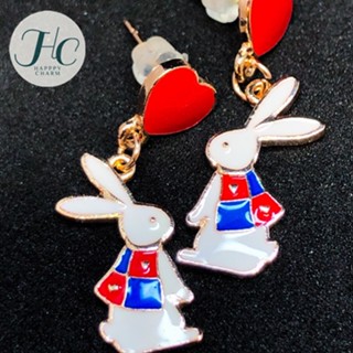 ต่างหูกระต่าย ธีมคริสต์มาส หัวใจสีแดง อะไหล่โรสโกลด์ น่ารักมากกก Christmas Earrings