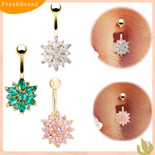 【Fresh 】เครื่องประดับจิวแหวนเจาะร่างกายสะดือรูปดอกไม้ Cubic Zirconia