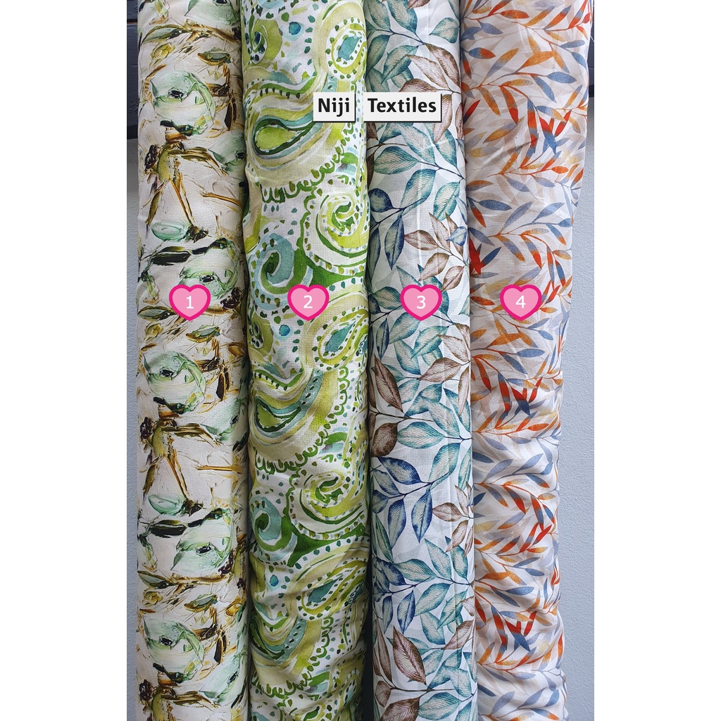 ผ้าลินินญี่ปุ่นแท้ 100% ผ้าพิมพ์ดิจิตอล ลายธีมใบไม้ หน้ากว้าง 60 นิ้ว Linen 100% Digital Fabric - Leaf-Themed Designs