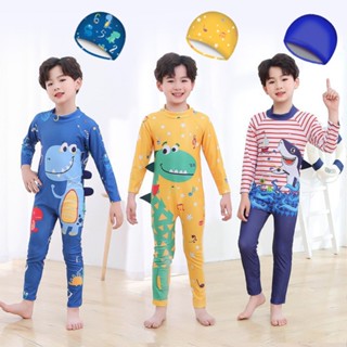 พร้อมส่ง!! ใหม่ 🏊‍♀️ชุดว่ายน้ำเด็ก แขนยาวน่ารัก **แถมหมวกทุกชุด**🩱