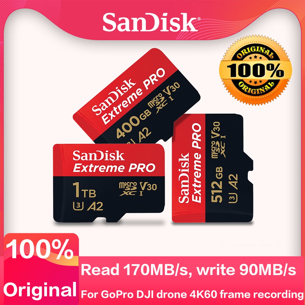 Sandisk Extreme Pro การ์ดหน่วยความจํา Micro SD 512GB ถึง 170MB/s 256GB 128GB A2 V30 U3 400GB 64GB TF 32GB A1 สําหรับ 4K DJI