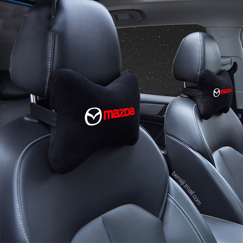 สัญลักษณ์รถรถคอหมอน Flannel Headrest ผ้าฝ้ายนุ่ม Breathable หมอนสําหรับ Mazda 2 3 5 6 2017 CX-4 CX-5