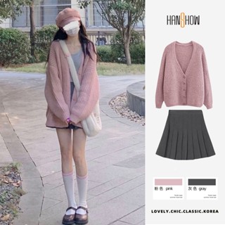 Autumn Winter Female Sweet Cardigan And Mini Pleated Skirt Two-piece Suit