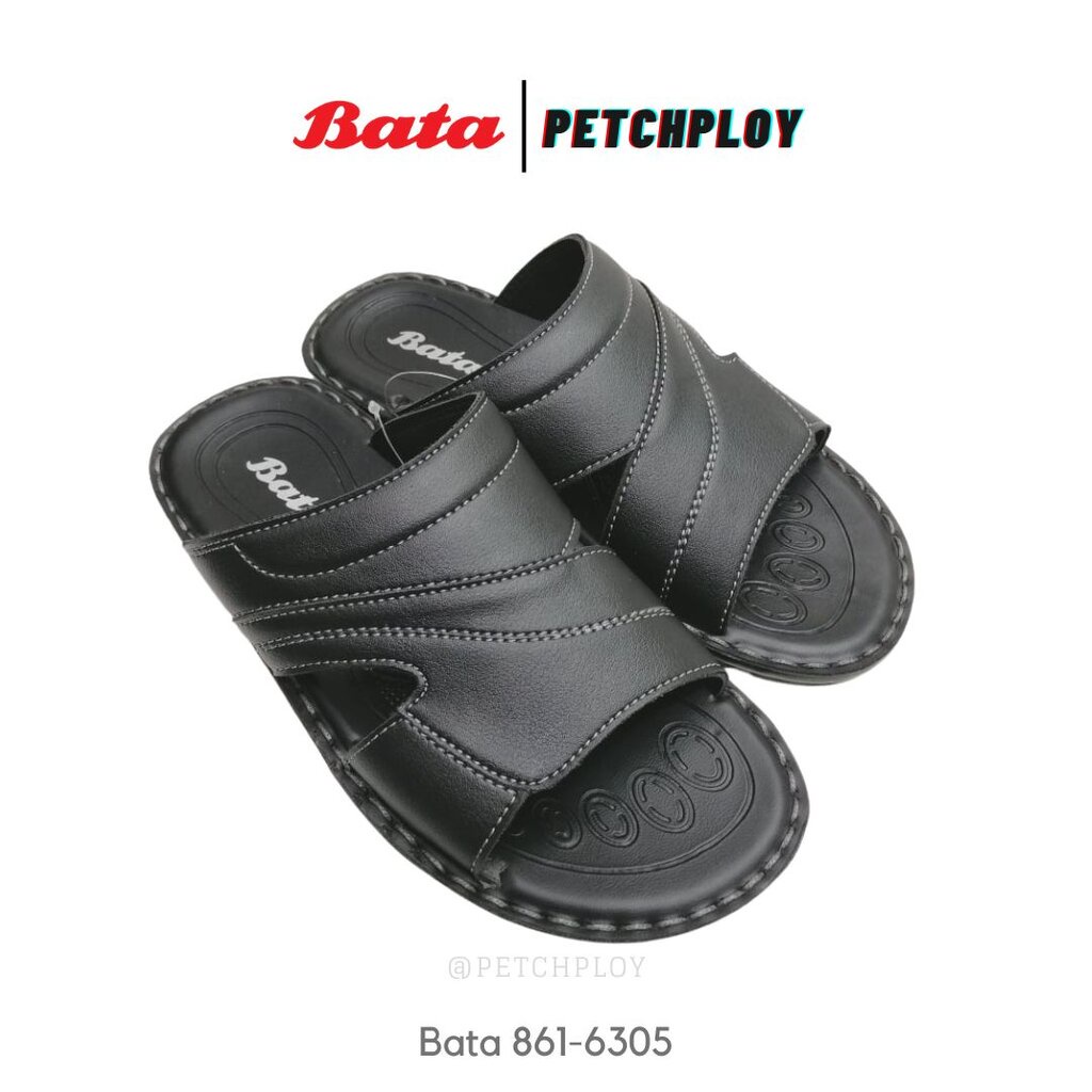 Bata รุ่น 4305-6305 รองเท้าแตะผู้ชาย บาจา แบบสวม สีดำ น้ำตาล