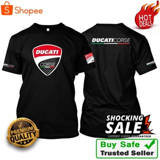 เสื้อยืดผ้าฝ้ายพิมพ์ลายแฟชั่น เสื้อยืด Ducati Corse พรีเมี่ยม สีดํา ไซซ์ XS-5XL