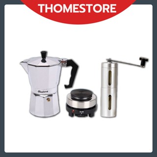 😊ชุดหม้อต้มกาแฟ Mocha Moka Pot Nespresso 3/ 6 ถ้วย-พร้อมเตาไฟฟ้า500W ที่บดกาแฟ ชุดออกร้าน ชุดเริ่มต้น XBDK