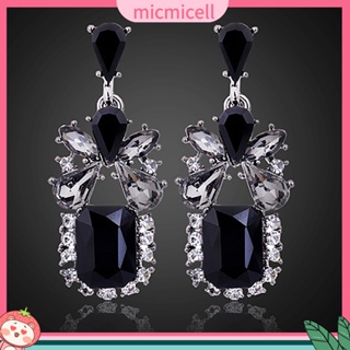 (micmicell) เครื่องประดับต่างหูห้อยจี้สตรีวินเทจสีดําสแควร์ waterdrop eardrop