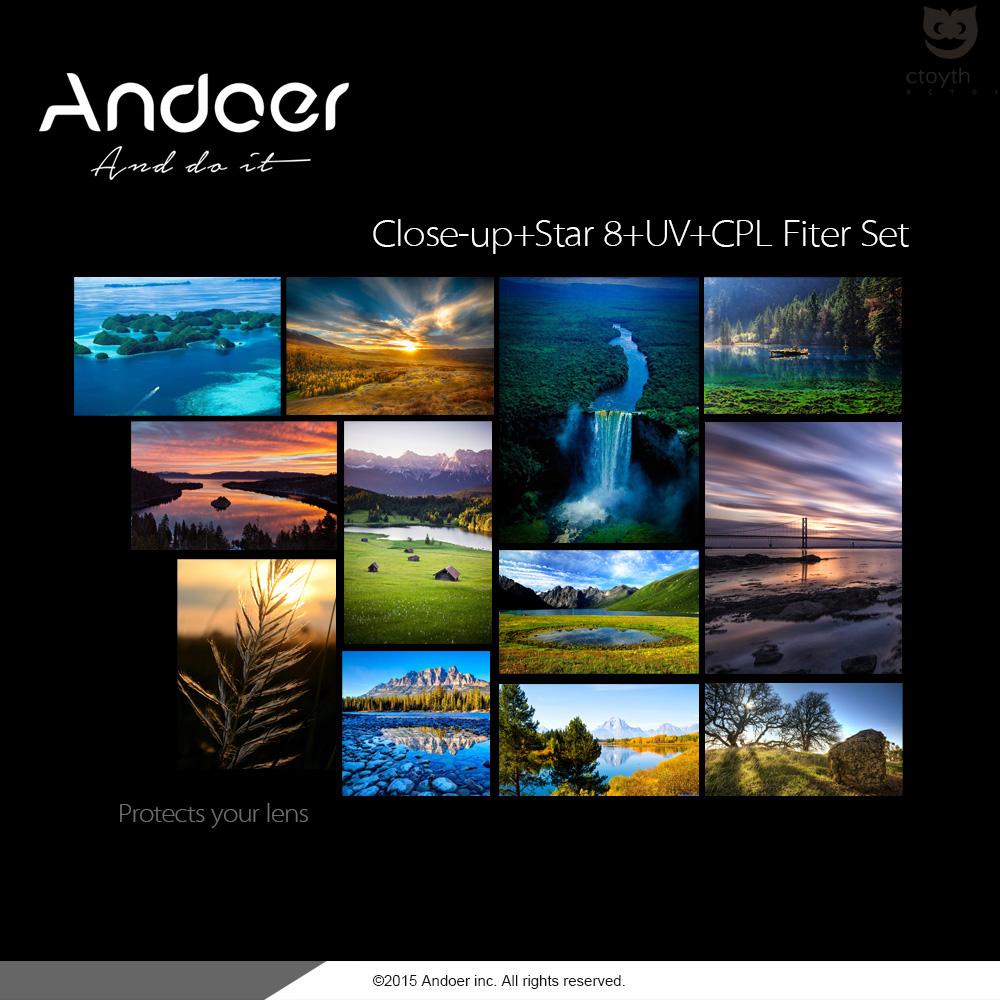 Andoer ชุดฟิลเตอร์กรองแสง UV CPL+Close-Up+4 +Star 8-Point 62 มม. สําหรับ Macro Close-Up Star 8-P #8