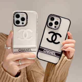 Cc เคสโทรศัพท์มือถือแบบนิ่ม ใส ลายโลโก้แบรนด์แฟชั่น CC ขอบน้ํามัน สําหรับ iPhone 14 13 12 11 Pro Max 14pro 14Plus