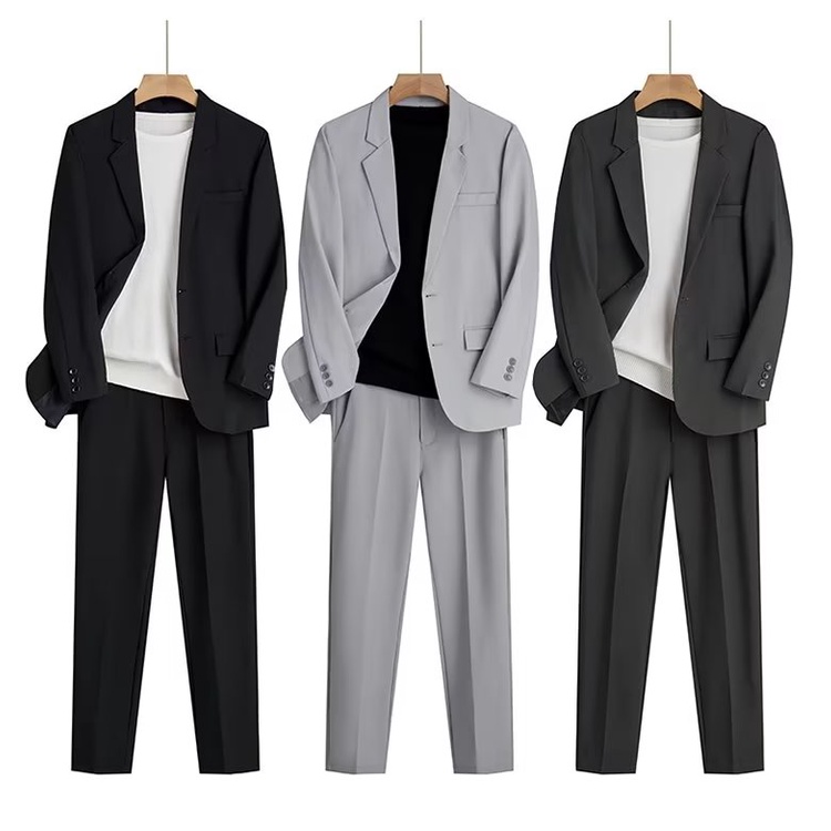 Meason สูทผู้ชาย Suit Set สไตล์เรียบๆ สบายๆ ชุดเซตสูทออกงานพรีเมี่ยมแบรนด์ ผ้าฝ้ายแท้ 3 สี S-3XL A33