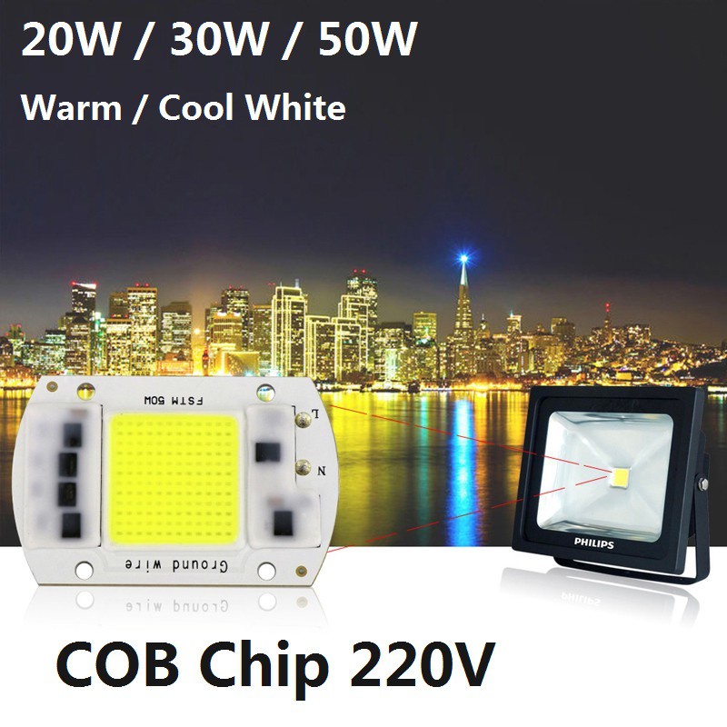 ชิป COB หลอดไฟ LED 20W 30W 50W LED Floodlight ชิป COB 220V อินพุต Integrated Smart IC Driver แสงเชิงเส้น 180 องศาสำหรับก