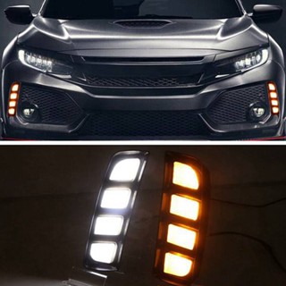 Top!-Car Modification LED Front Fog Light Streamer Turn Signal Yellow And White Color Suitable For Honda Civic 2017-2021