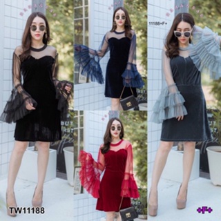 👗Pfashion [ส่งไว!!🚛] P11188 เดรสกำมะหยี่แขนระบาย 2 ชั้น Velvet sleeveless dress with 2 layers