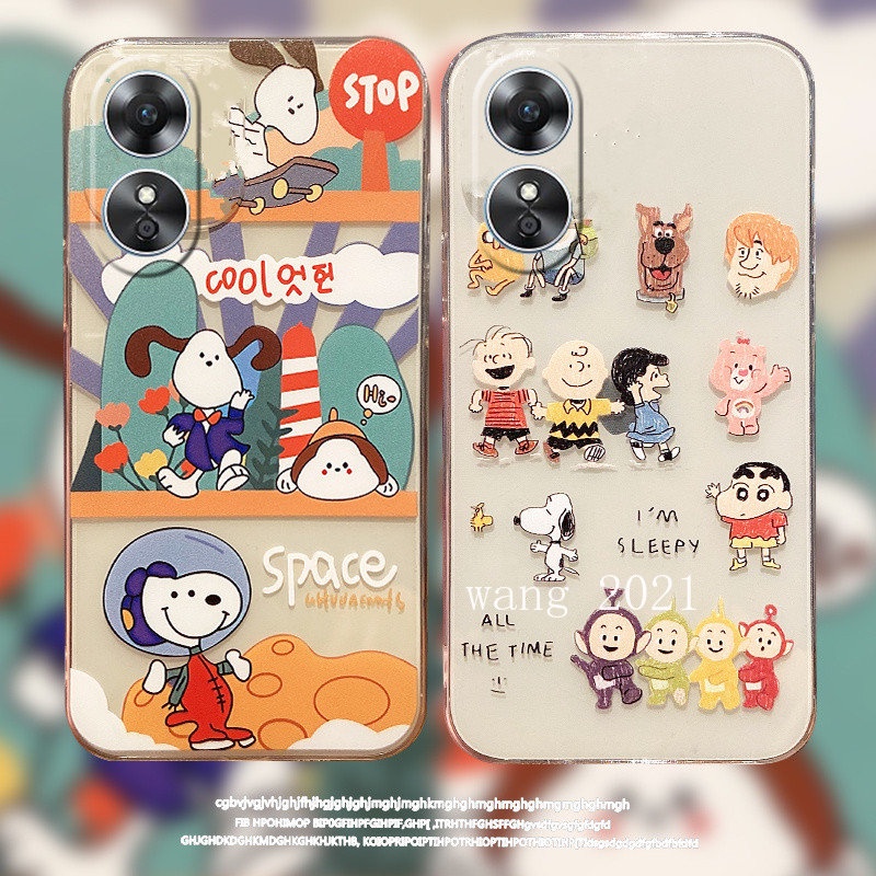 Ready Stock New Phone Case OPPO A17 A77s A77 A57 4G Reno7 Z Pro Reno8 Z Pro 5G 4G เคส Casing Funny Snoopy and Teletubbies Transparent Cover Silicone Soft Case เคสโทรศัพท