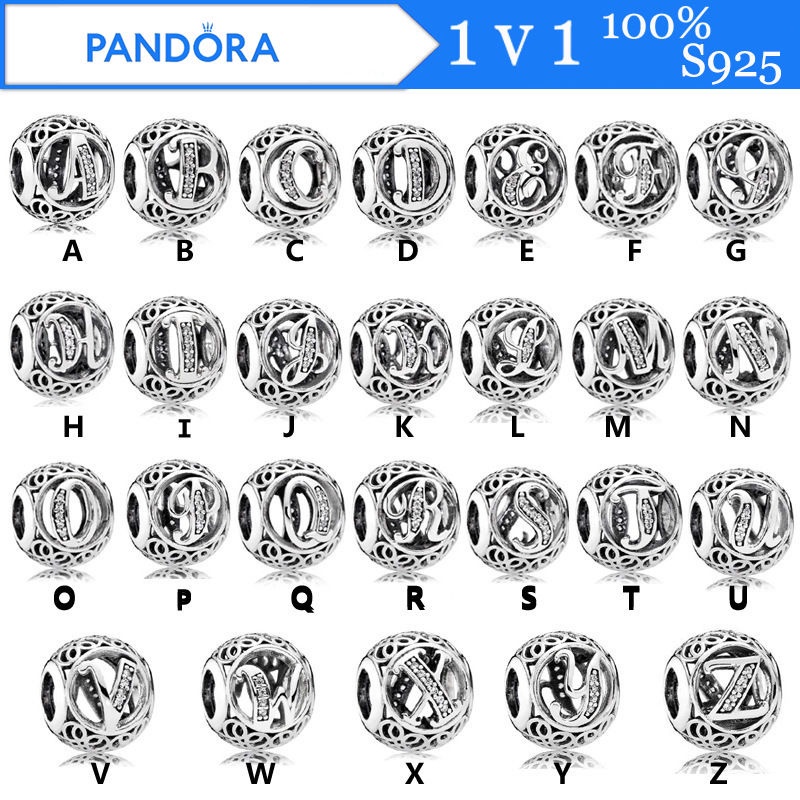 Pandora จี้ลูกปัดเงินแท้ S925 รูปตัวอักษร 26 ตัว เข้ากับทุกการแต่งกาย สําหรับทําเครื่องประดับ DIY m1022