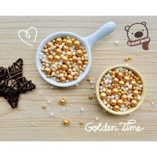 [🚚พร้อมส่ง] ~ Gold &amp; White mix  น้ำตาลตกแต่งเค้ก คัพเค๊ก ~ น้ำตาลMix ~ D30