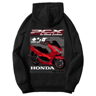 เสื้อกันหนาว มีฮู้ด สีแดง สําหรับรถจักรยานยนต์ HONDA PCX 160