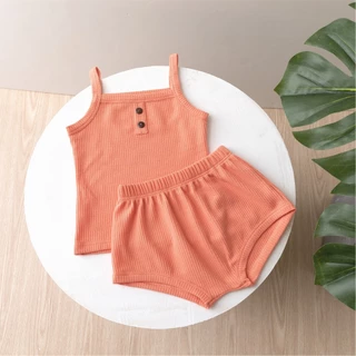Babyonline(Y420)C1 (ส่งด่วน1วัน)ชุดเซ็ตเสื้อสายเดี่ยวกางเกงขาสั้นทรงสามเหลี่ยม สำหรับเด็กหญิงและชาย ผ้าฝ้าย100%