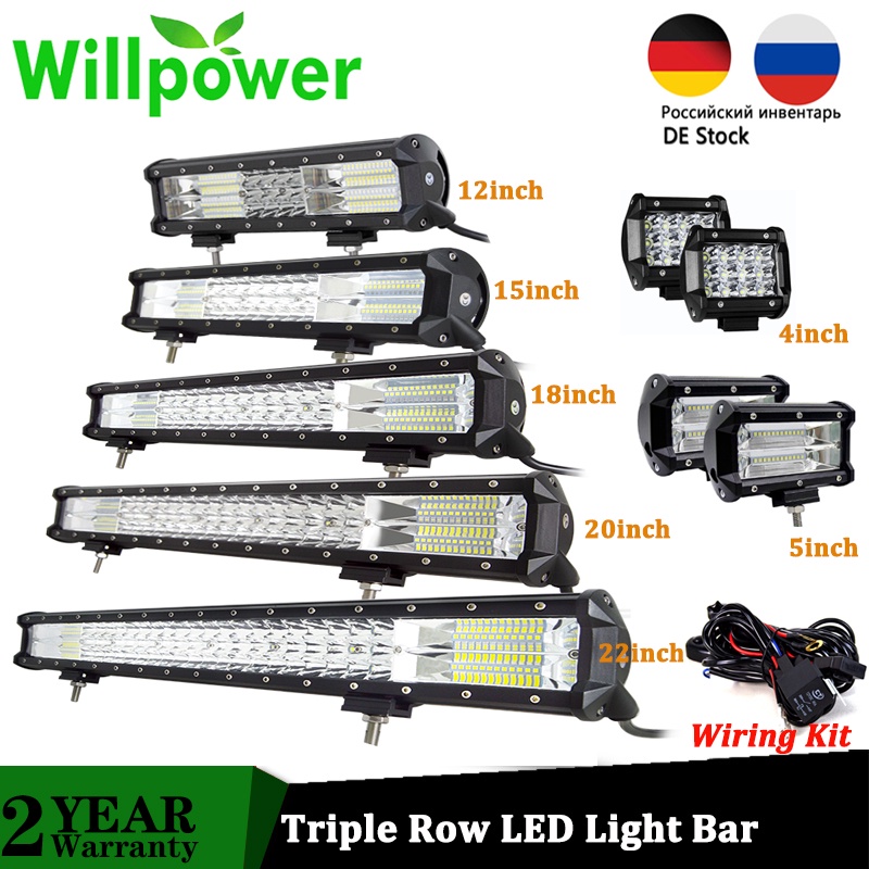 Willpower 4" 5" 15''18''20''23'' 36W 72W 288W 324W Tri-Row LED Light Bar Work