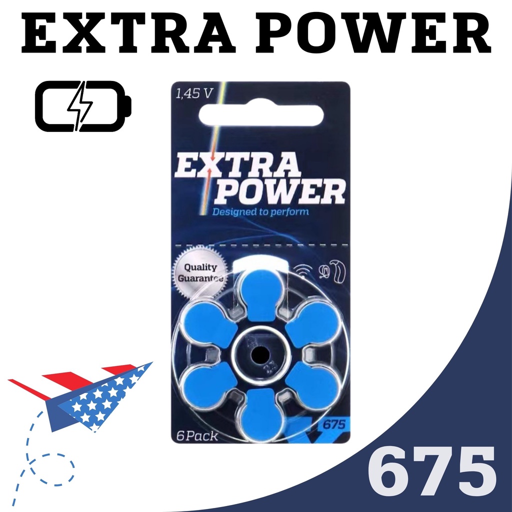 ถ่านเครื่องช่วยฟังเบอร์675 สีฟ้า EXtraPower A675 PR44 ถ่านใส่เครื่องช่วยฟัง ทนทานHearingAidBatteries