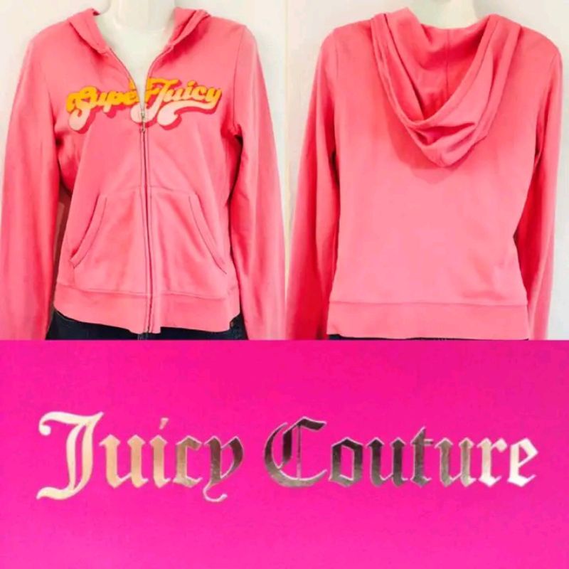 Juicy Couture Hoodie เสื้อคลุมมีฮู้ดสีชมพูผ้ายืดไซส์ M