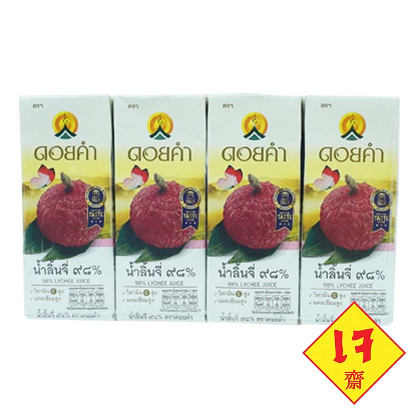 ดอยคำ น้ำลิ้นจี่(เจ) ๙๘% 200 มล. (1 แพ็ค : 4 กล่อง)  รสชาติจากลิ้นจี่แท้  น้ำผลไม้จากธรรมชาติ