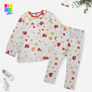KiddeeCrew ชุดนอนเด็กสีครีมแอปเปิ้ลแดงระบายคอ เหมาะสำหรับอาย…