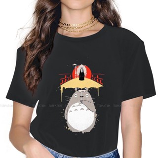 เสื้อยืดสีขาว TOTORO RAINY BATH HOUSE Women Tshirts Studio Ghibli Grunge เสื้อผ้าผู้หญิงวินเทจ เสื้อผ้าผ้าฝ้ายขนาดใหญ่ ก