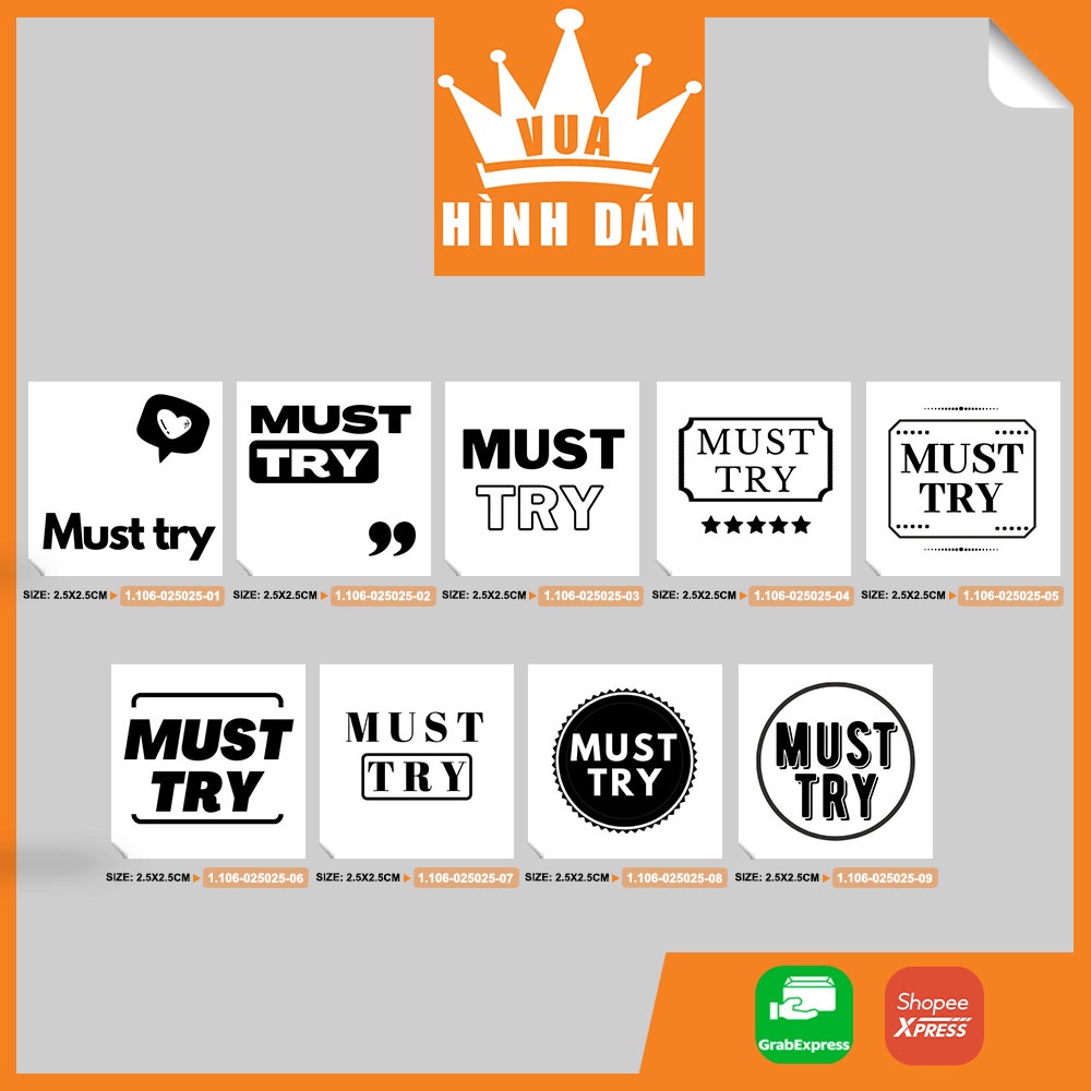 ชุดแสตมป์ขนาดเล็ก 100/200 MUST TRY (2.5x2.5cm) MUST TRY ติดสิ่งของและสินค้าสําหรับร้านค้า (1706)