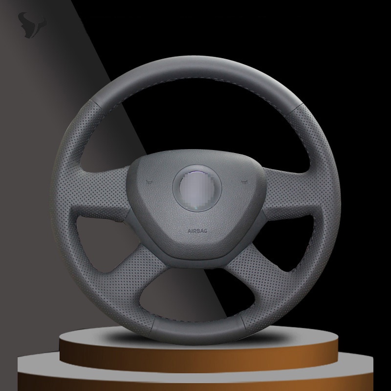 ฝาครอบพวงมาลัยหนังเทียมสีดําเย็บมือสําหรับ 2014 Skoda Octavia 2013 Skoda Fabia