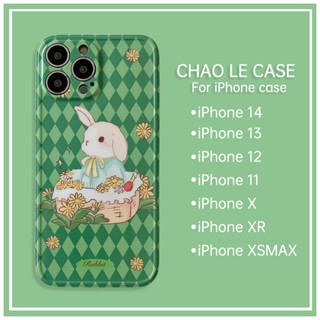 กันกระแทกเคสโทรศัพท์สีเขียวสำหรับ iphone 14 pro 13 pro max กรอบ TPU กันกระแทก iphone 12 pro 11 xs max xr x/xs กระต่ายน่ารักพิมพ์เคสโทรศัพท์