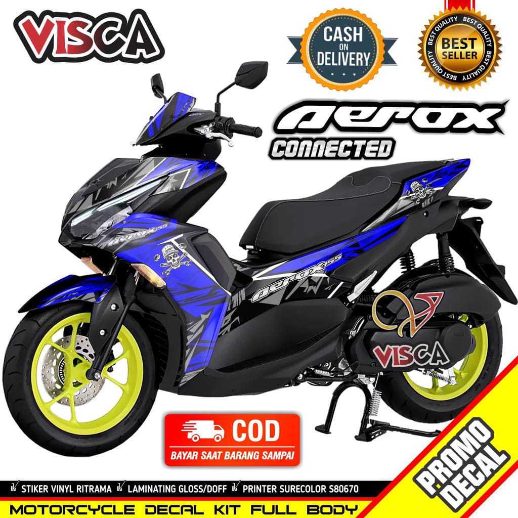 รูปลอก Aerox 155 เชื่อมต่อ 2021 Striping Aerox 2021 สติ๊กเกอร์ Yamaha Aerox เชื่อมต่อ Full Body Skul