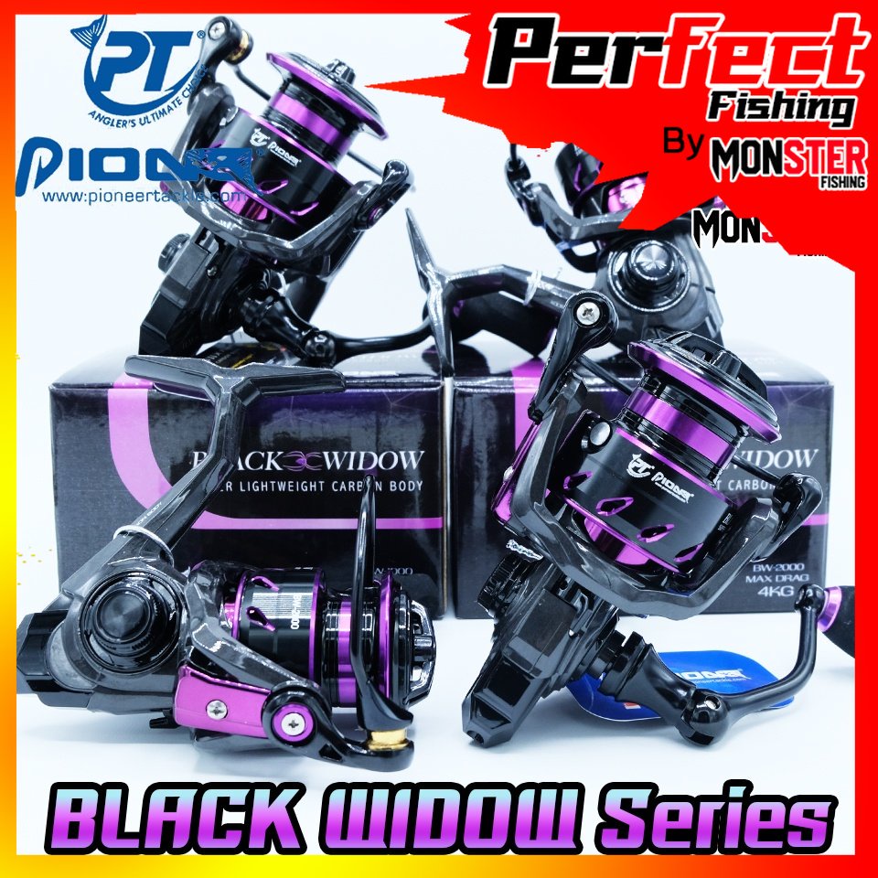 รอกสปินนิ่ง รอกตกปลา PIONEER BLACK WIDOW BW-1000/2000/3000/4000 (สีม่วงดำ)