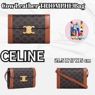 เซลีน Celine  กระเป๋าสะพายหนังวัวพิมพ์ลายโลโก้ TRIOMPHE/กระเป๋าผู้หญิง/กระเป๋าใส่เหรียญ/ล่าสุด