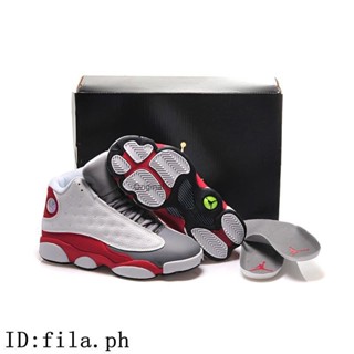 ของแท้ Air Jordan 13 ซีเมนต์ย้อนยุค สีเทา สีขาว สีดํา สีแดง สําหรับผู้ชาย ผู้หญิง C 4B2R