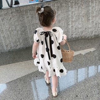 onekid🔆ชุดเด็ก 2022 ฤดูร้อนสาวหวาน polka dot ชุดเจ้าหญิงสไตล์ตะวันตกเด็กผู้หญิงกระโปรงสั้นเวอร์ชั่นเกาหลี