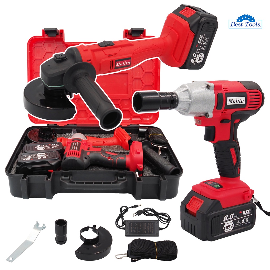 (แพ็คคู่) MOLITA เครื่องเจียร์ไร้สาย 199V +บล็อกแบต 199V แบตเตอรี่ 2ก้อน เครื่องเจียร์แบตเตอรี่ หินเ