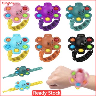 Qtou Pop It Octopus Squid Spinning Top Bracelet สร้อยข้อมือ แบบพกพา หลายสี ของเล่นคลายเครียด ความวิตกกังวล สําหรับเด็ก