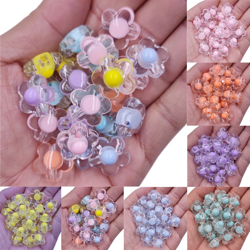 ลูกปัดดอกไม้ 3D สองชั้น 17 มม. สําหรับทําเครื่องประดับ สร้อยคอ สร้อยข้อมือ DIY 10 ชิ้น