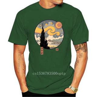 เสื้อยืดผ้าฝ้าย ขายดี เสื้อยืด พิมพ์ลาย Starry Ukiyo-e Night Parody Vincent Van-Gogh คุณภาพสูง EU Ifmlih92Kiehn96