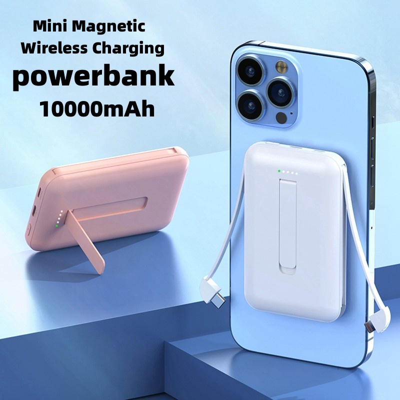 พาวเวอร์แบงก์แม่เหล็กไร้สาย YM548 10000mAh 5W ขนาดเล็ก น้ําหนักเบา พร้อมตัวยึดสายเคเบิลข้อมูล