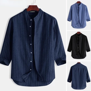 [การจัดส่งในท้องถิ่น] เสื้อเชิ้ต แขน 3/4 ลําลอง ทรงหลวม ลายทาง มีสไตล์ สําหรับผู้ชาย