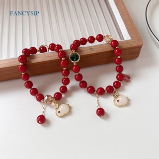 Fancysip สร้อยข้อมือ เชือกถัก ประดับลูกปัดหยก ลายกระต่าย สีแดง ของขวัญวันเกิด สําหรับผู้หญิง และผู้ชาย