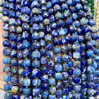 ลาพิสลาซูรี Lapis Lazuli ทรงลูกบากศ์ 8*8 เจียผิว เส้นยาว หินธรรมชาติ