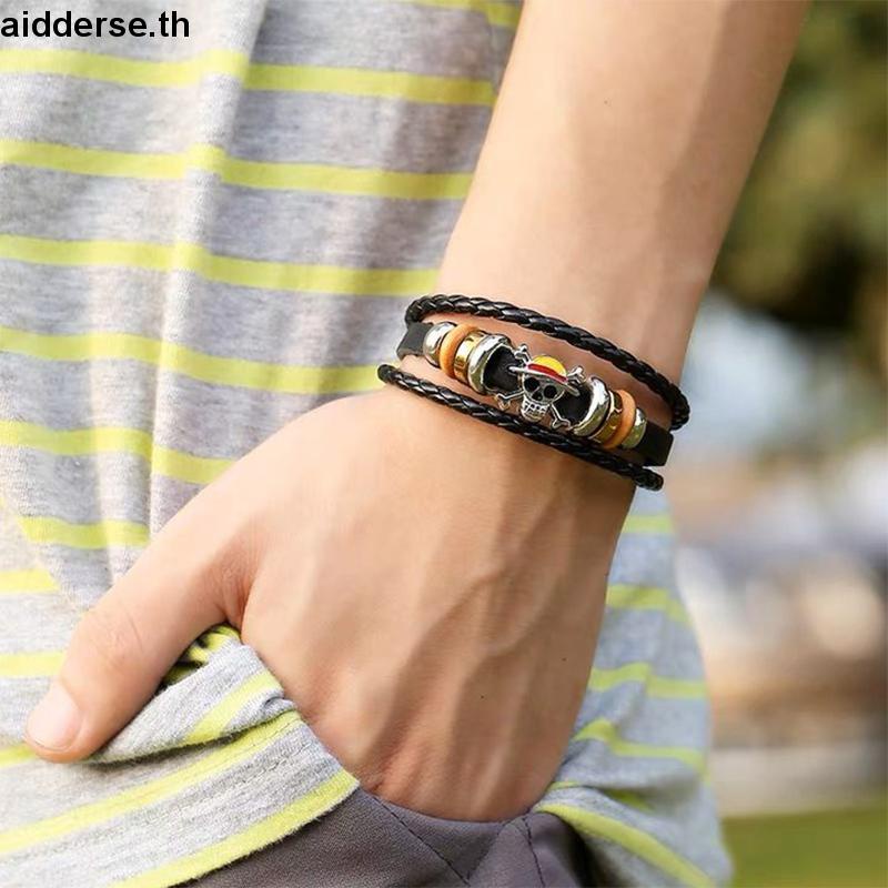 สร้อยข้อมือ หนังวัวทอมือ ลายวันพีช ลูฟี่ สไตล์พังก์ วินเทจ เครื่องประดับยอดนิยม