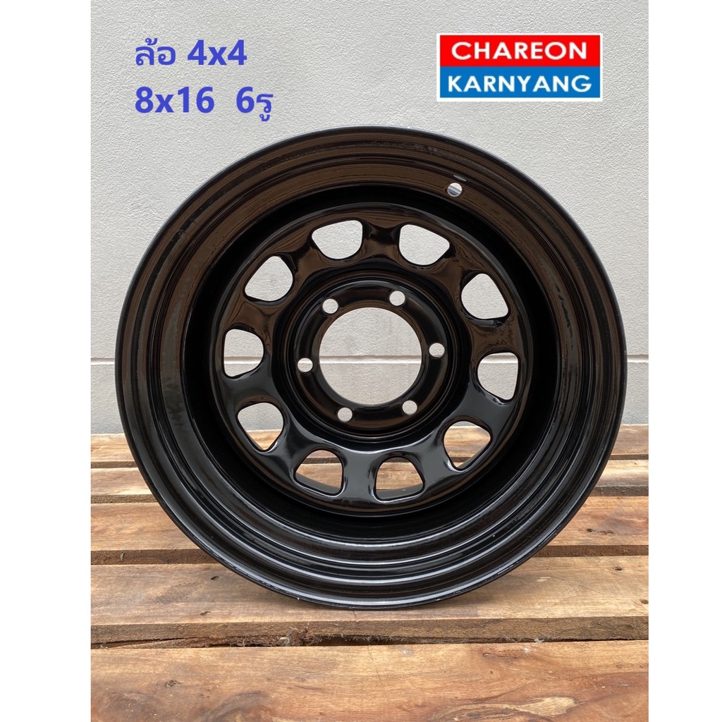ล้อ 4x4 ขนาด 8x16 นิ้ว 6รู CB108 Black Offset 0  จำนวน *1วง*
