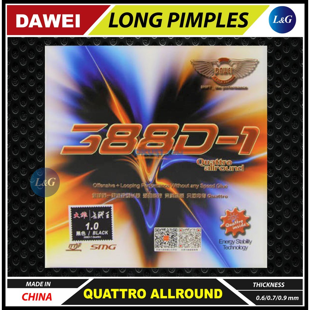 Dawei Rubber Dawei 388D-1 Quattro ยางสิวยาวพร้อมฟองน้ํา Getah ปิงปอง