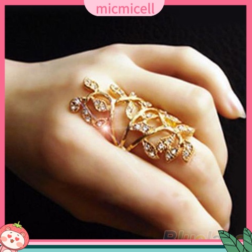 (micmicell) Women's Fashion Shiny Rhinestone Hollow Leaf Joint Armor Knuckle Ring Jewelry